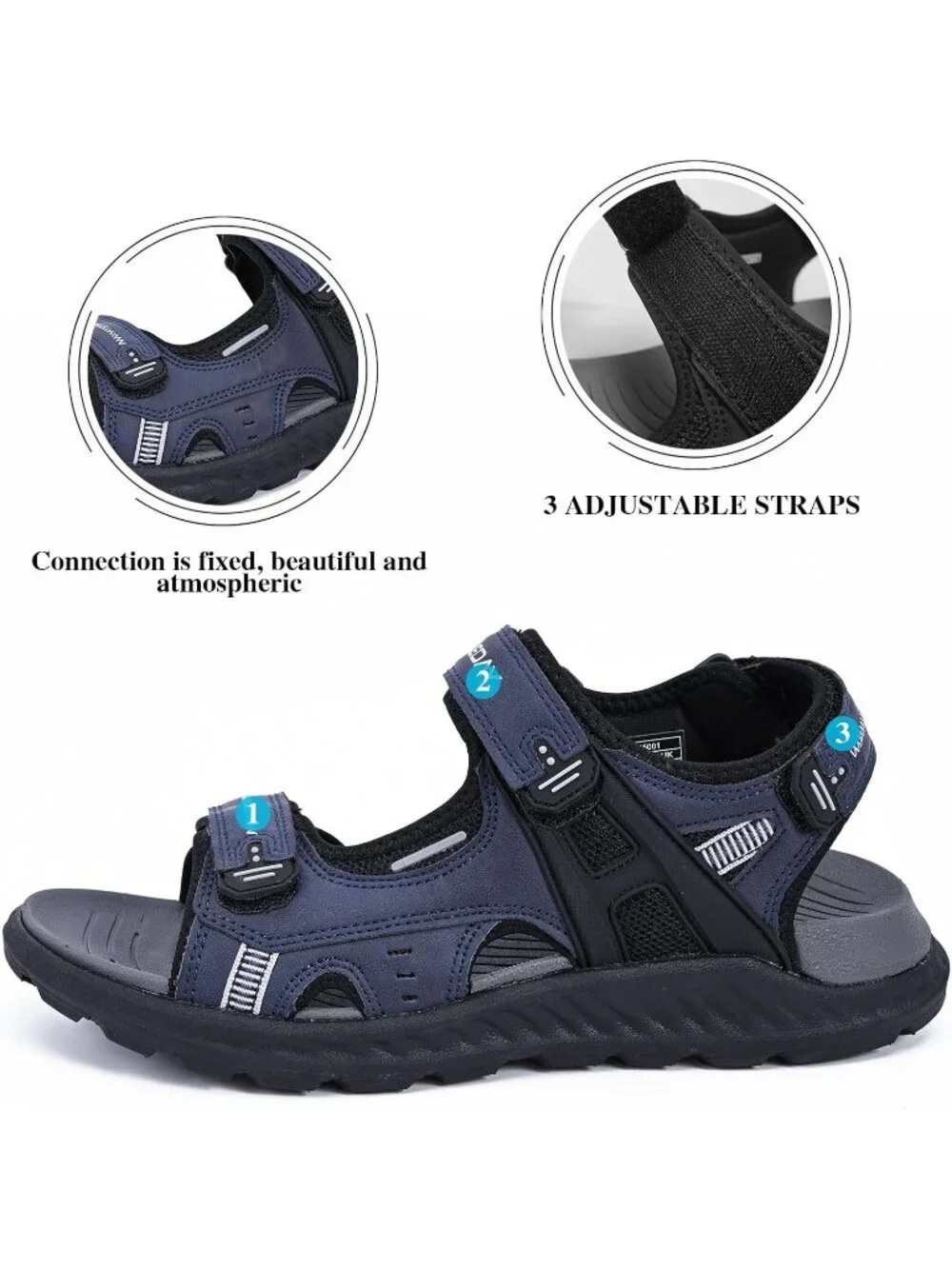Men's Blue Hiking Sandals With Arch Support Casual Rubber Athletic Shoes